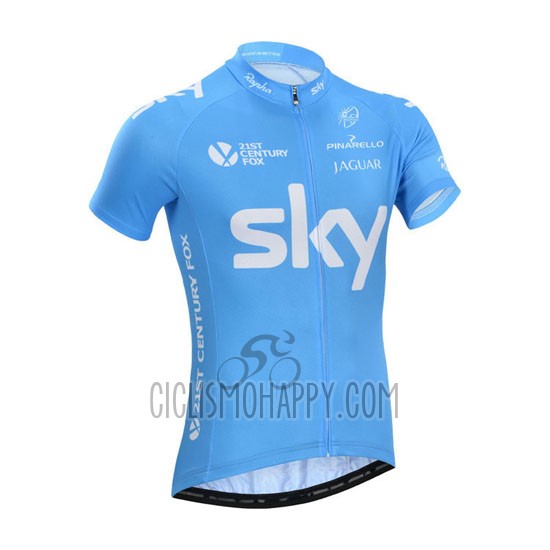 Sky Cycling Jersey Bib Short 2014 Short Sleeve Blue and White